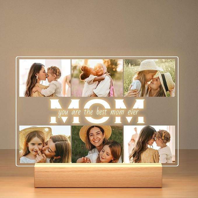 Personalized Mothers Day Gifts for Mom from Daughter Son, Custom Picture Frames with Photos, Customized Photo Frame with Night Light, Personalized Birthday Gifts for Mom Baby Kids Family