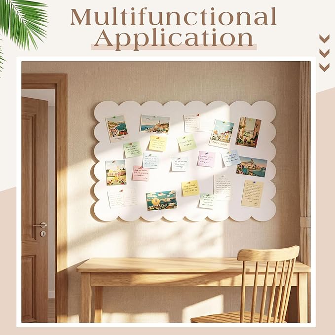 Scalloped Felt Bulletin Board Foldable Pin Cork Board Alternative for Wall Foldable Picture Vision Self Adhesive Bulletin Decorative (White,36 * 24 Inch)