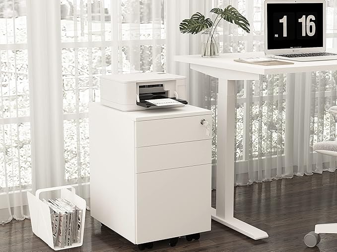 3 Drawer Locking Mobile Metal Storage, File Cabinet for Home or Office, Assembled (Except Casters), White