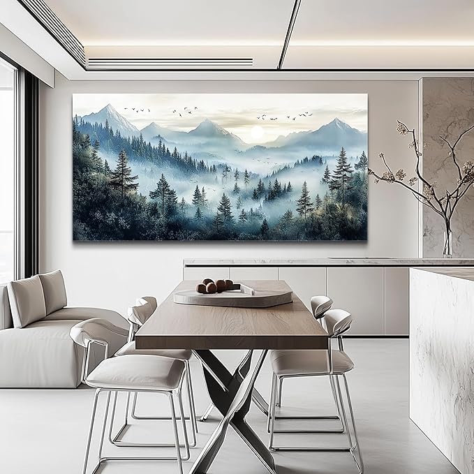 FUHAIHUA Canvas Wall Art For Living Room Wall Decor For Bedroom Office Wall Decoration Mountain Landscape Painting Forest Fog Pictures Artwork Room Aesthetic Home Decor 20x40 In