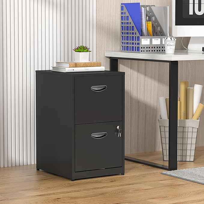 2 Drawer File Cabinet with Lock,Black Small Filing Cabinet for Home Office, Metal Vertical File Under Desk Cabinets for A4/Letter,Assembly Required