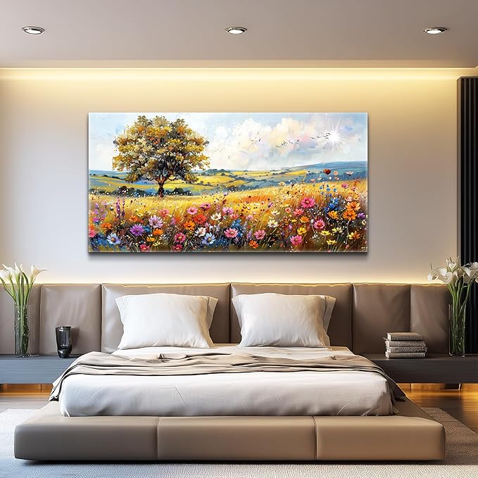 hyidecorart Large Wall Art For Bedroom Canvas Wall Decor For Living Room Office Decorations Flower Scenery Watercolour Wall Paintings Field Pictures Artwork Aesthetic Room Home Decor Hang Easy