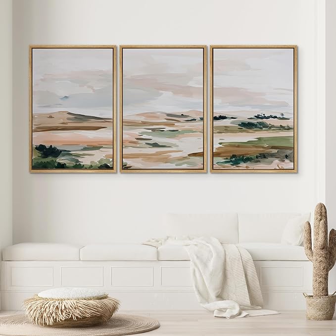 SIGNWIN Framed Canvas Print Wall Art Set Bright Pastel Plains Illustrations Decorative Relax/Calm Zen for Living Room, Bedroom, Office - 16"x24"x3 NATURAL