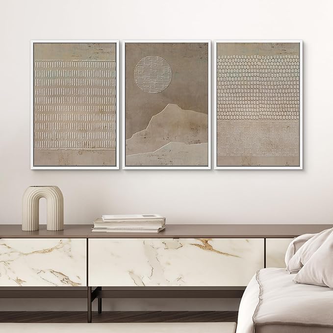 SIGNWIN Framed Canvas Print Wall Art Set Grunge Minimal Brown Polygons Graffiti & Street Art Abstract Illustrations Modern Art Decorative Nordic for Living Room, Bedroom, Office - 24"x36"x3 White