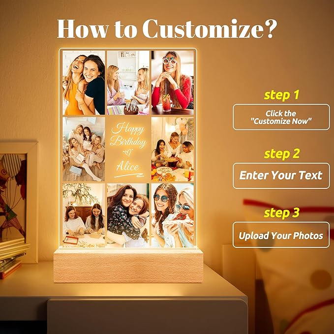 Custom Picture Frames with Photos, Personalized Picture Frame, Customized Photo Frame, Personalized Anniversary Birthday Gifts for Women Men Her Him Wife Mom Dad Kid Baby Family Best Friends