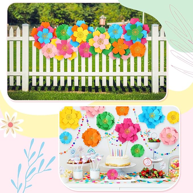 18 Pcs Paper Flowers Decor for Wall DIY Flower Bulletin Board 3D Spring Fiesta Mexican Paper Floral Decoration for Photo Backdrop Classroom Back to School Party(Circular,Rainbow)