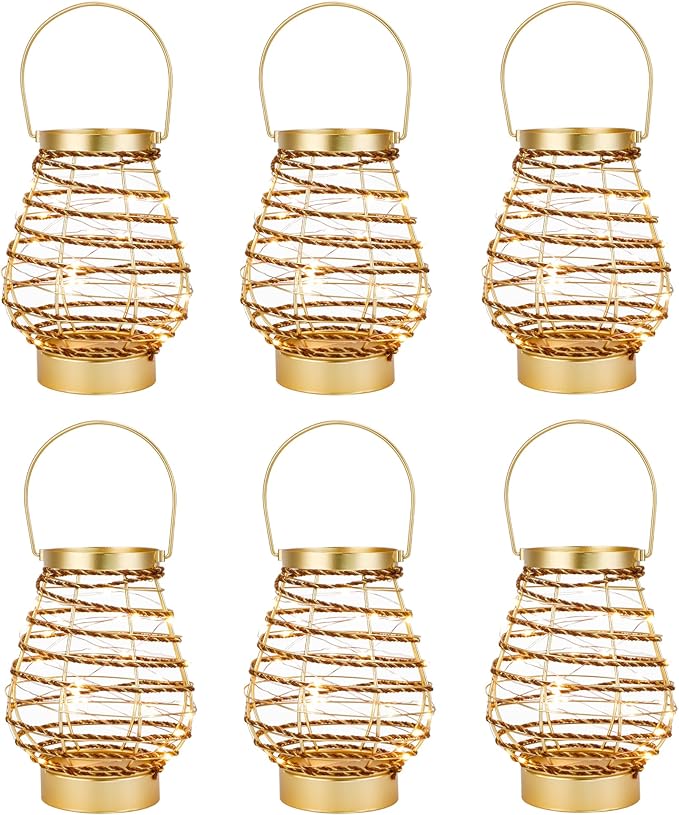 Set of 6 Metal Cordless Table Lamp 8 "H Metal Cage LED Cage Lamp with 6-Hour Timer, Vintage Decorative Fairy Lights Lantern for Indoor/Outdoor Bedrooms Weddings Parties Patio Events