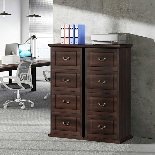 Tribesigns 4-Drawer File Filing Cabinet Set of 2, Vertical File Cabinet Hofice Wood Filing Cabinet for A4 /Letter Size Narrow Tall File Storage for Honhe Office, Walnut