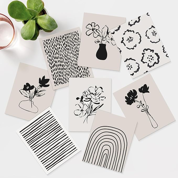 SIGNWIN Adhesive Canvas Poster Bathroom Decor, Wall Art Room Decor Multicolor for Living Room, Bedroom, Office Duotone Black & White Floral Botanical Flower Nature Abstract Shapes - 12"x16"x 8