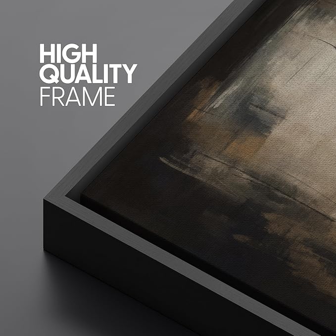 SIGNFORD Framed Canvas Print Wall Art Neutral Serenity Abstract Soft Beige and Cream Brushstroke Illustrations Modern Art Decorative Relax/Zen for Living Room, Bedroom, Office - 24"x36" Black
