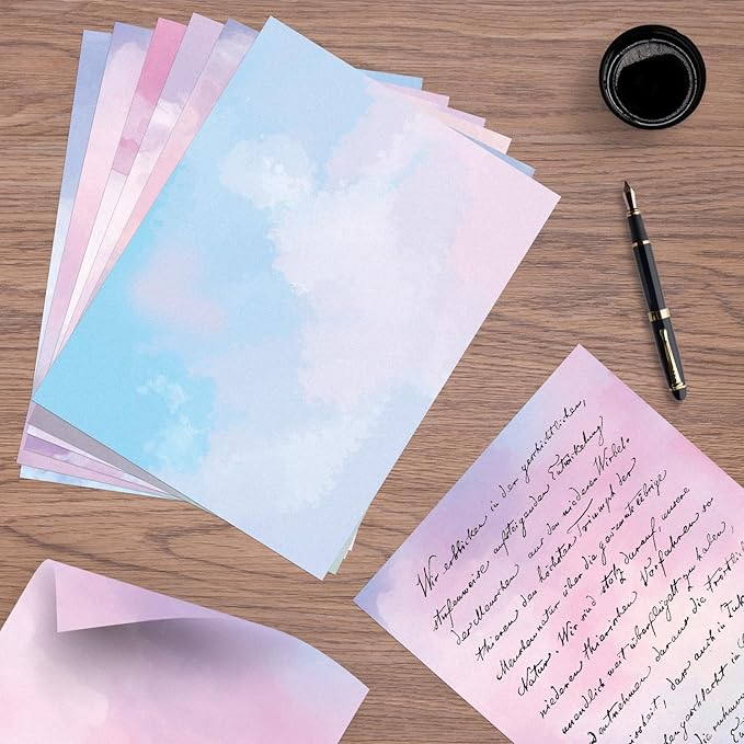 60 Sheets Watercolored Stationery Paper, 8.5 x 11 inch Double-Sided Pastel Paper for Writing Letters and Invitations(Style 01)