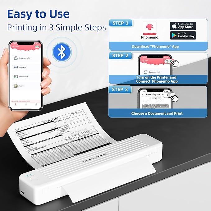 Portable Printers for Travel, P831 Thermal Wireless Printer Compatible with iOS, Android & Laptop, Portable Thermal Printer for Office, Home, School