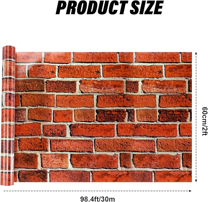 Tenceur Wrapping Paper Roll Bulletin Board Borders Paper Fade Resistant Decorative(24 Inch X 100ft,Vintage Red Brick Style)
