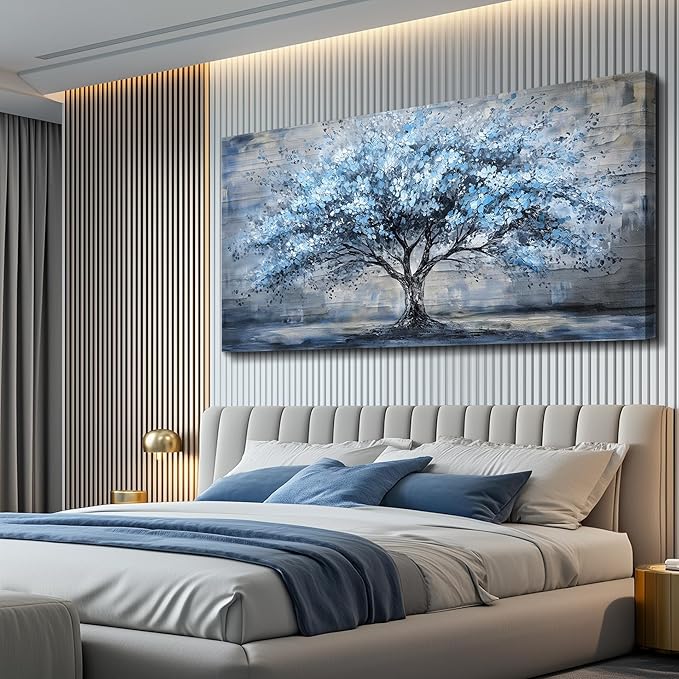 Canvas Wall Art for Living Room Large Wall Decor for Office Bedroom Decorations Blue Tree Landscape Pictures Abstract Paintings Artwork Room Wall Mural Aesthetic Home Decor 30x60 in