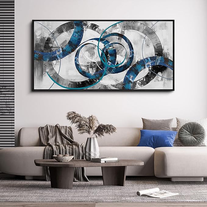 XLSJERST Wall Art for Living Room - Abstract Wall Decor Blue and Gray Canvas Picture Print Framed Artwork for Bedroom Office Home Decoration - 58x29 Inches