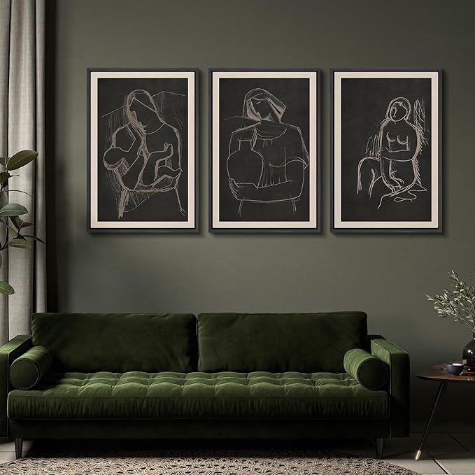 SIGNFORD Framed Wall Art Print Set Black Background Figurative Line Digital Art Modern Art Contemporary for Living Room, Bedroom, Office - 24"x36"x3 BLACK
