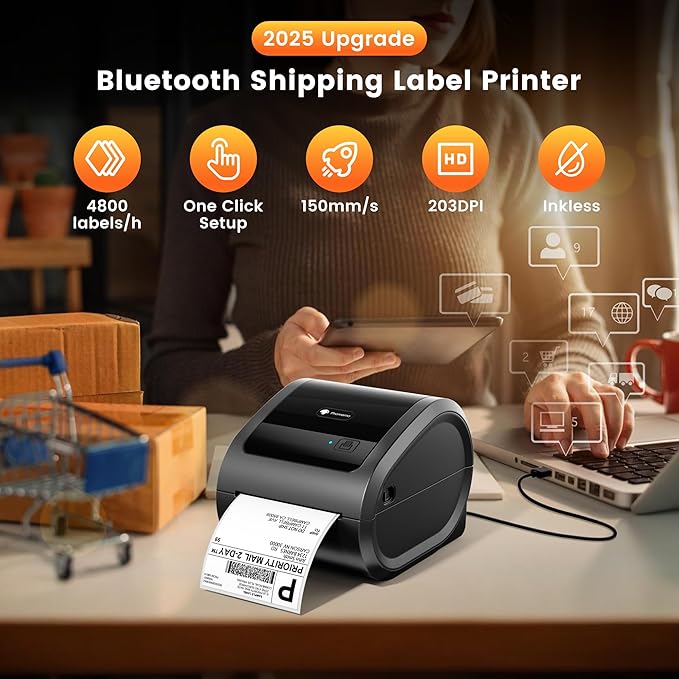 Phomemo D520BT Thermal Printer, 4x6 Shipping Label Printer for Small Business, Desktop Thermal Label Printers for Shipping Packages, Compatible with Amazon, Shopify, USPS, Grey