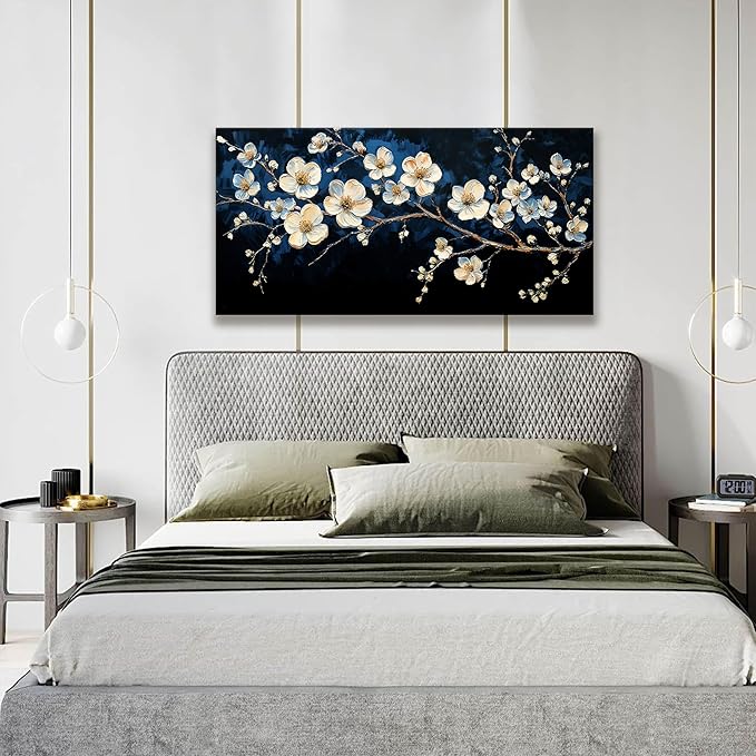 Suconvng Black Wall Art Minimalist Canvas Wall Art Decor White Flower Wall Art Canvas Artwork Print Paintings Picture For Bedroom Botanical Office Aesthetic Home Wall Decor 20" X 40"