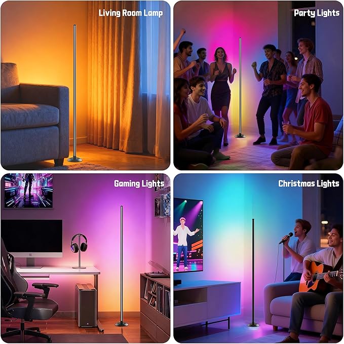 Led Corner Floor Lamp USB Powered with App & Remote Control, Color Changing Led Lamp Music Sync IC+RGBW, Timer, 64+ Music Modes, Standing Lamps for Living Room Lamp Bedroom Gaming Room, 2 Pack