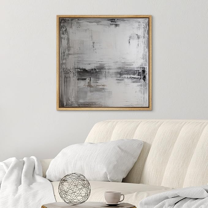 SIGNWIN Framed Canvas Print Wall Art Grey Monochrome Modern Minimal Abstract Illustration Modern Art Decorative Nordic Minimal Calm/Zen for Living Room, Bedroom, Office - 24"x24" Natural