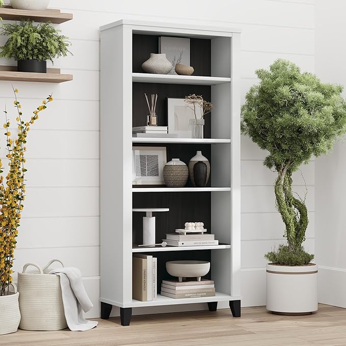 Bush Home Somerset 5 Shelf Bookcase in Storm Gray, Tall Bookshelf, Large Book Shelf for Living Room, Home Office, or Entryway