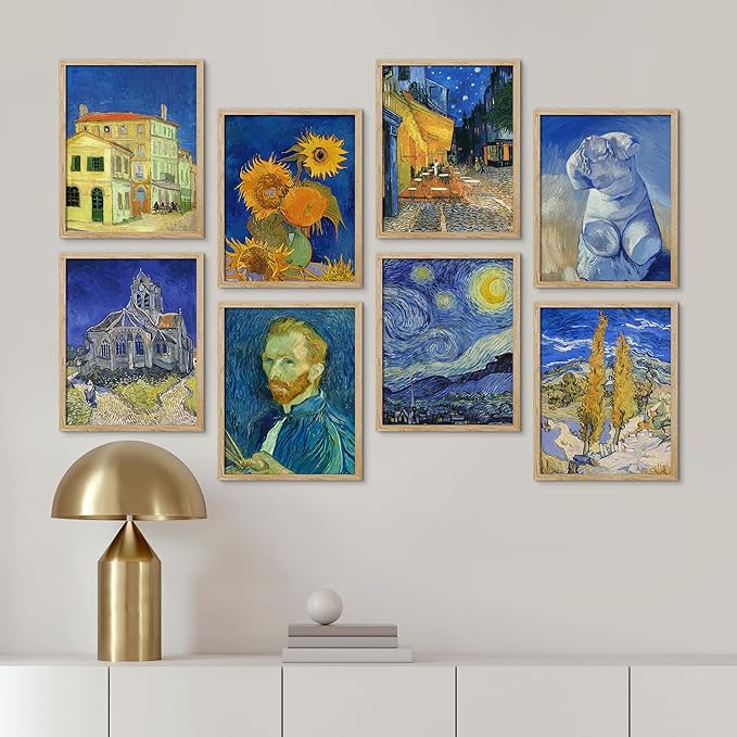 SIGNWIN Framed Poster Bathroom Decor, Wall Art Room Decor Multicolor for Living Room, Bedroom, Office Vincent Van Gogh Sunflower Starry Night Vintage Illustrations Bohemian - 8"x10"x 8 Natural