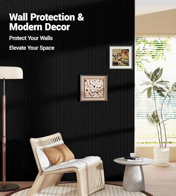 1/2" Thick Cork Board for Office, 6 Pack Felt Wall Tiles -28"x18" with Safe Adhesive Tabs, Large Bulletin Board, Push Pin Board Organizer Wall - Black
