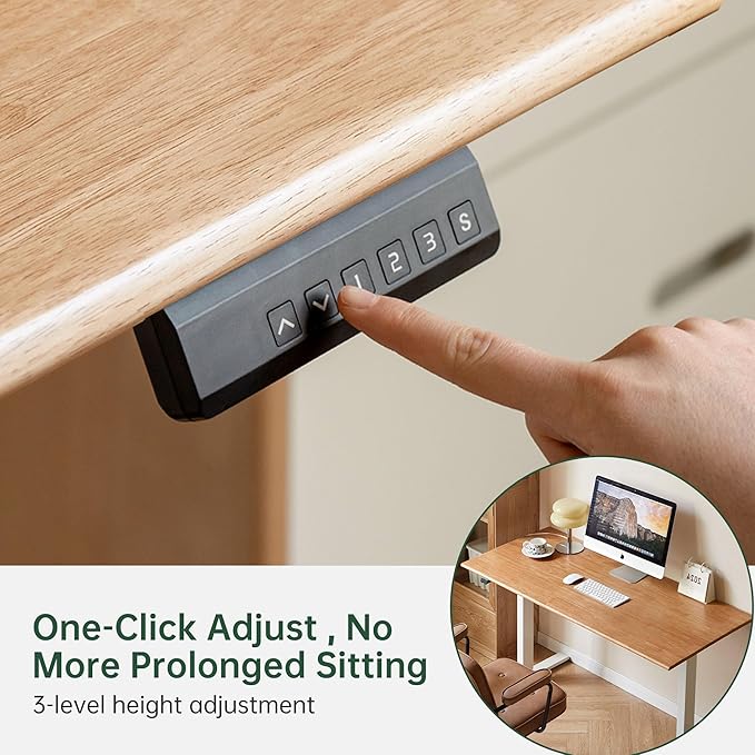 Electric Standing Desk, Height Adjustable Sit Stand Up Solid Wood Home Office Computer Desk, for Study Gaming Writing Study Bedroom Rising Desks 55.11" W