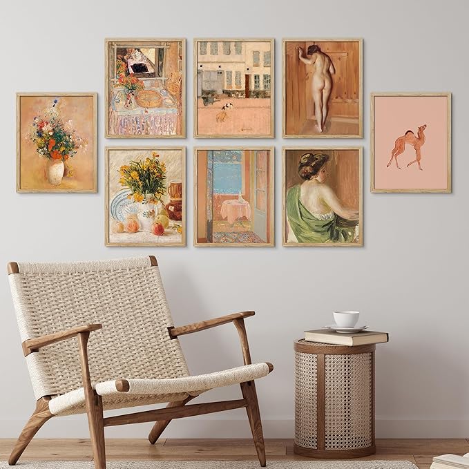 SIGNWIN Framed Poster Bathroom Decor, Wall Art Room Decor Multicolor for Living Room, Bedroom, Office Pastel Landscape Flowers Female Portrait Vintage Illustrations Bohemian - 8"x10"x 8 Natural
