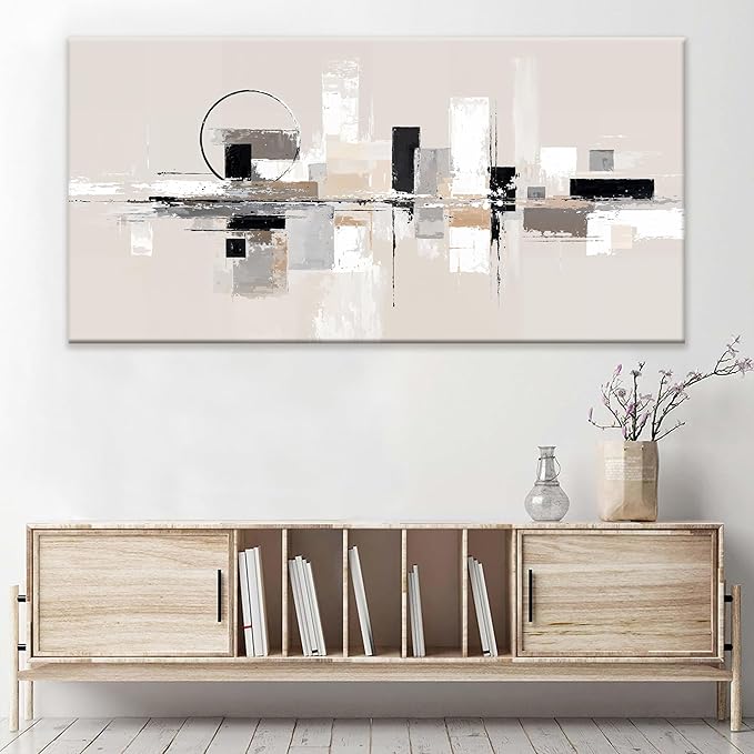 QSQ Large Abstract Wall Art For Living Room Painting Black White Wall Art Prints Minimalist Grey Brown Abstract Art Modern Canvas Art Wall Decor Picture For Bedroom Office Home Decoration 35" × 70"
