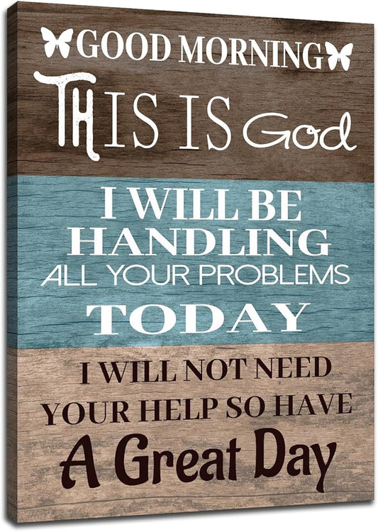 PSYYSP Religious Canvas Wall Art Good Morning This is God Christian Quote Wall Decor Funny Christian Poster Retro Picture Poster for Modern Home Living Room Office Wall Decoration [30''Wx 40''H]