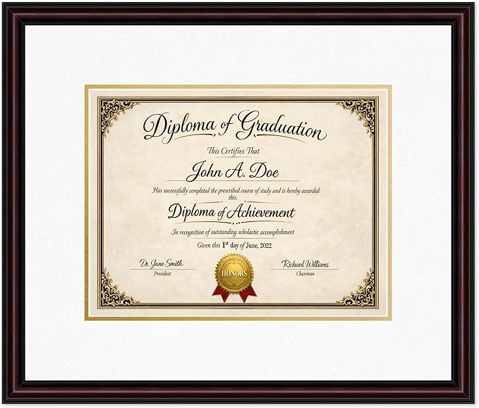 Diploma Frame Executive Brown with Oyster Shell Over Gold Double Mat - Fits 13 x 10 College Diploma (Traditional) Wall Display Made in the USA