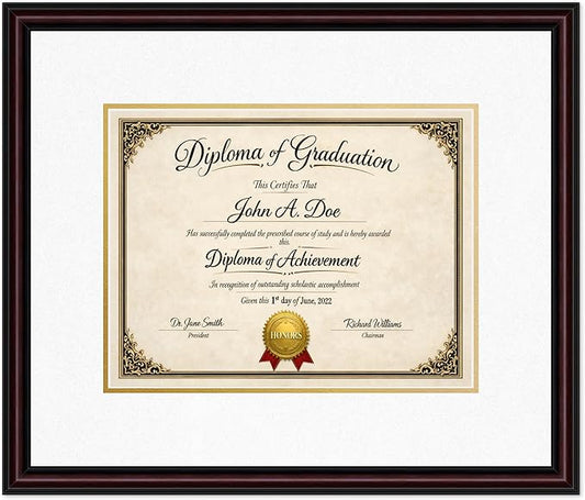 Diploma Frame Executive Brown with Oyster Shell Over Gold Double Mat - Fits 13 x 10 College Diploma (Traditional) Wall Display Made in the USA