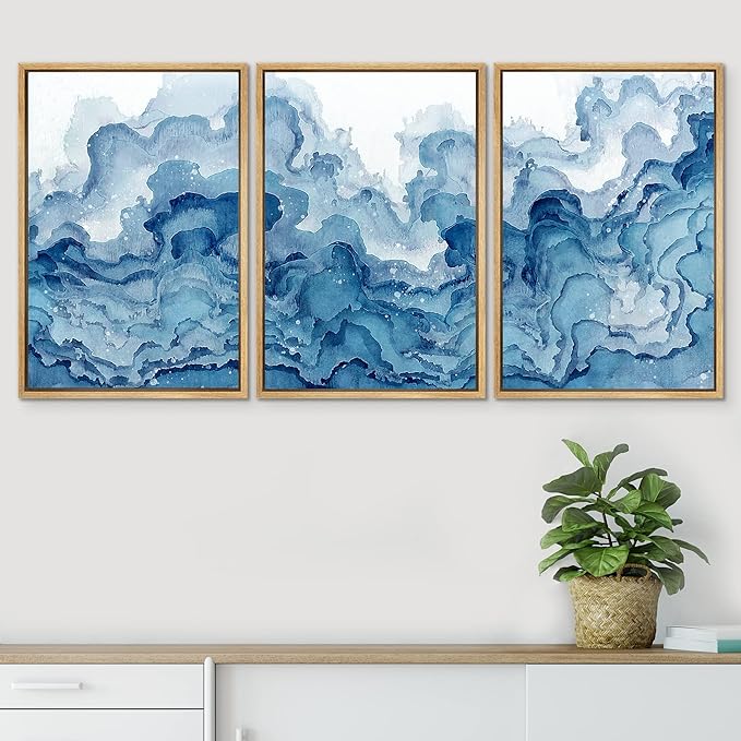 SIGNWIN Framed Canvas Print Wall Art Set Pastel Watercolor Mountain Range Abstract Shapes Illustrations Modern Art Decorative Nordic Zen Chic for Living Room, Bedroom, Office - 24"x36"x3 Natural