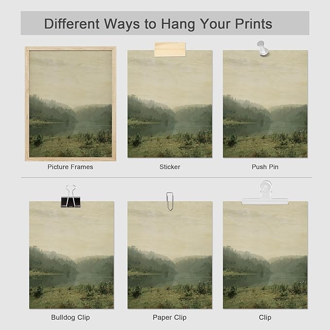 SIGNWIN Poster Wall Art Set of Vintage Landscape, Sketches Art, Rustic Framhouse Decor for Living Room, Bedroom, Office - 8"x10"x 8