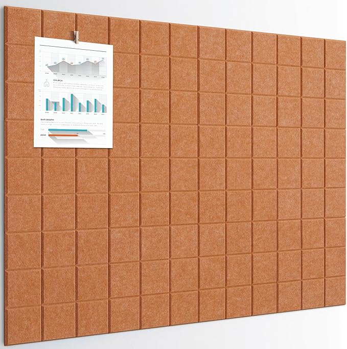 Large Cork Board, 12 Pack Felt Wall Tiles with Safe Removable Adhesive, Bulletin Board for Office, Pin Tack Corkboard for Quilting Design & Dart Wall Protector 48" x 36" - Goldenrod