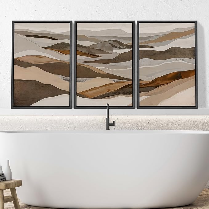 SIGNWIN Framed Canvas Print Wall Art Abstract Mountain Modern Minimalist Beige and Brown Layered Shape Nature Wilderness Modern Art Cool for Living Room, Bedroom, Office - 16"x24"x3 Black