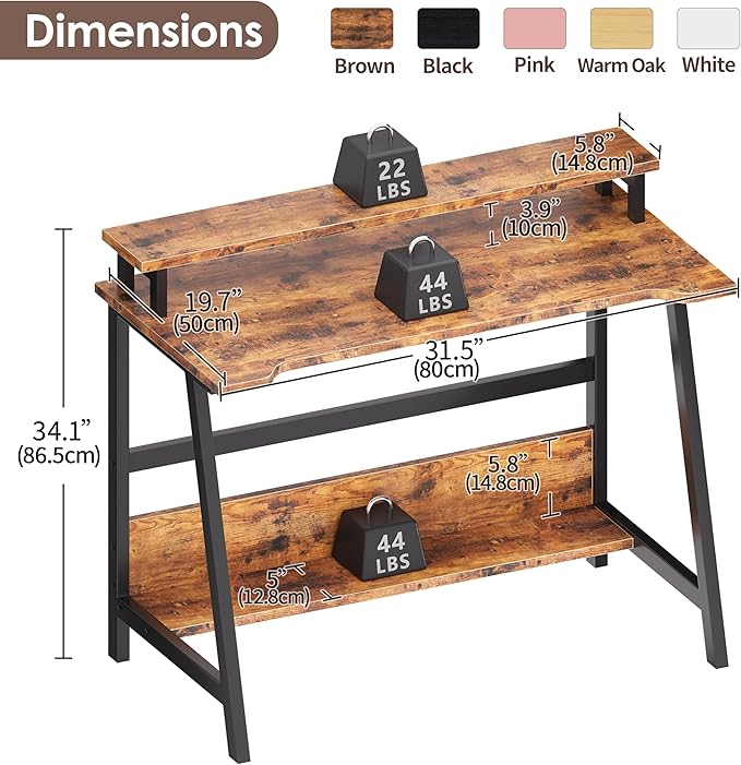 ALISENED 31.5 Inch Small Office Desk with Storage, Small Desk for Small Spaces, Compact Home Office Desk, Mini Study Desk for Bedroom, Brown