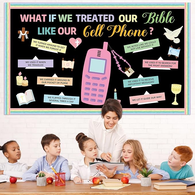 Religious Bible Bulletin Board Set Cell Phone Cutouts Christian Bible Classroom Bulletin Board Decoration Inspirational Christian Jesus Theme Cut Outs for Sunday vbs Church School Classroom Supplies
