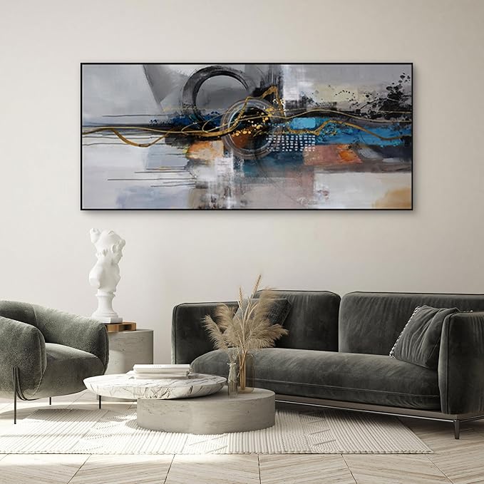 XLSJERST Living Room Wall Decor - Extra Large 86x39 Inches Mondern City Pictures Canvas Black Framed Abstract wall art for Living Room Bedroom Office Home Decoration