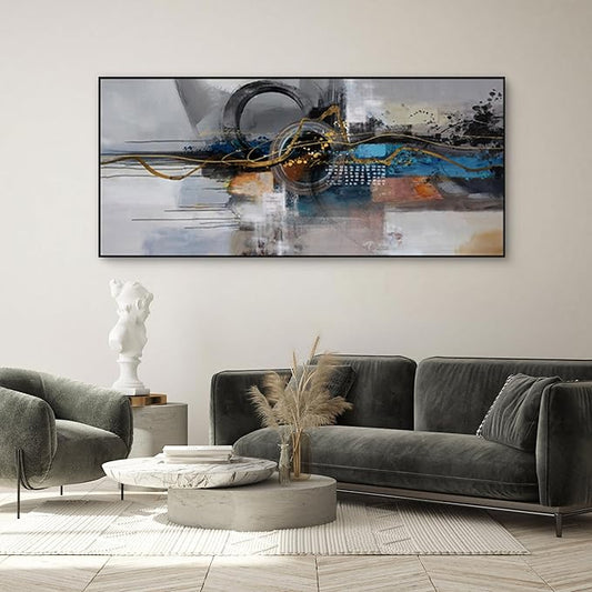 XLSJERST Living Room Wall Decor - Extra Large 86x39 Inches Mondern City Pictures Canvas Black Framed Abstract wall art for Living Room Bedroom Office Home Decoration