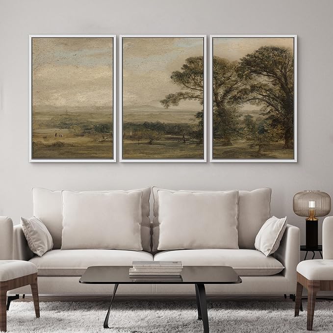 SIGNWIN Framed Canvas Print Wall Art Set Vintage Countryside Landscape Classic Pastoral Scenery Illustrations Modern Art Decorative Abstract for Living Room, Bedroom, Office - 24"x36"x3 White