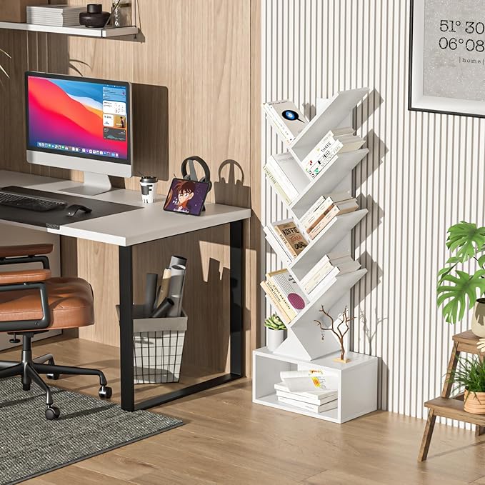 9 Tier Tree Bookshelf,Christmas Green Bookcase for Narrow Space, Storage Organizer Floor Standing Bookshelves for Books, Tall Book Case for Home Office, Living Room, Bedroom