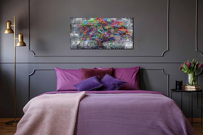 SIXTTART Tree of Life Wall-Art - Forest Wall Art - Abstract Canvas Wall Art for Living Room Graffiti Art Ready to Hang Size 40" x 20"