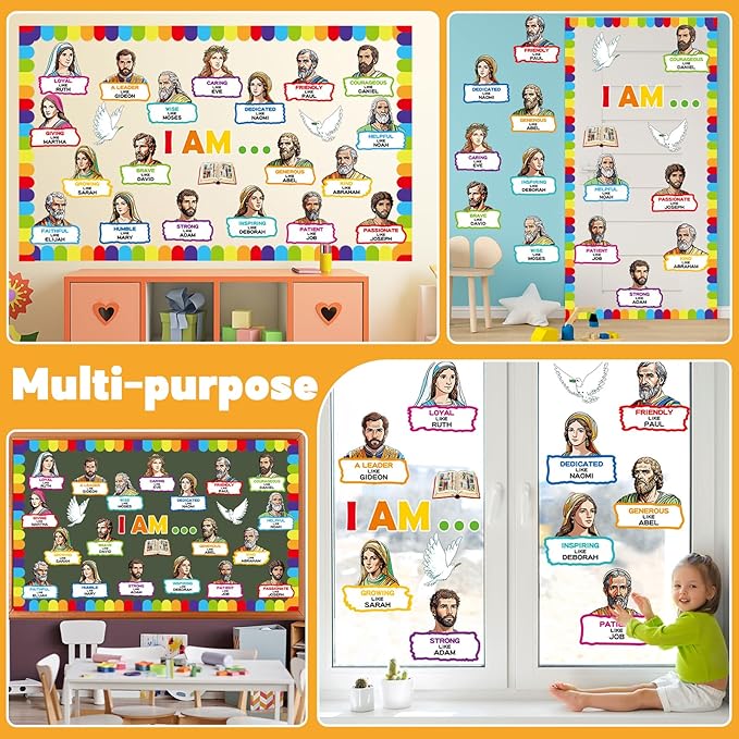 gisgfim Religious Bulletin Board Decorations Set I Am Bible Characters Classroom Decor Christian Paper Cutouts VBS Vacation Church Bulletin Board for Sunday School Home Chalkboard Wall