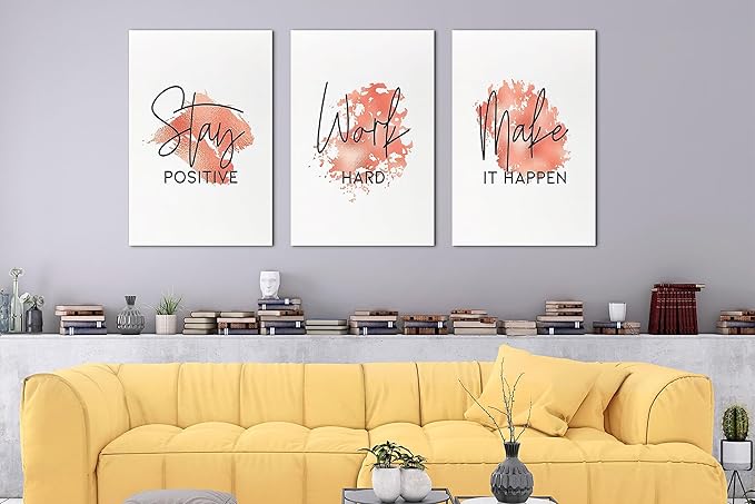 SHMAO Red Office Canvas Wall Art Motivational Wall Decor, 3 Piece Stay Work Make Print Pictures for Office Wall Decor Women Inspirational Framed Artwork Home Office Decor 20”x30”x3 Panels