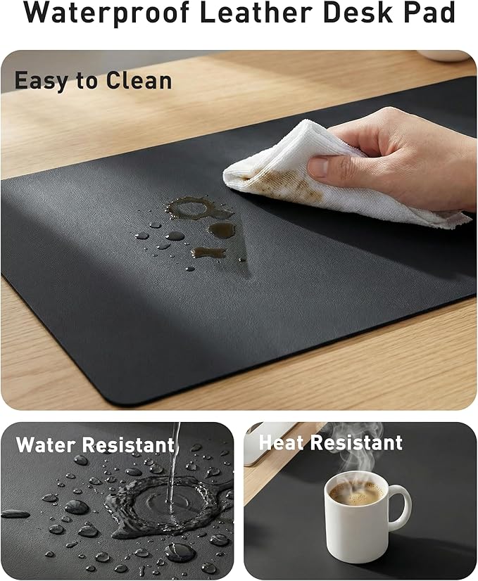 Aothia Faux Leather Desk Mat - Large Mouse Pad, Non-Slip PU Leather Blotter, Waterproof Writing Surface for Office and Home (Black, 63" x 17")