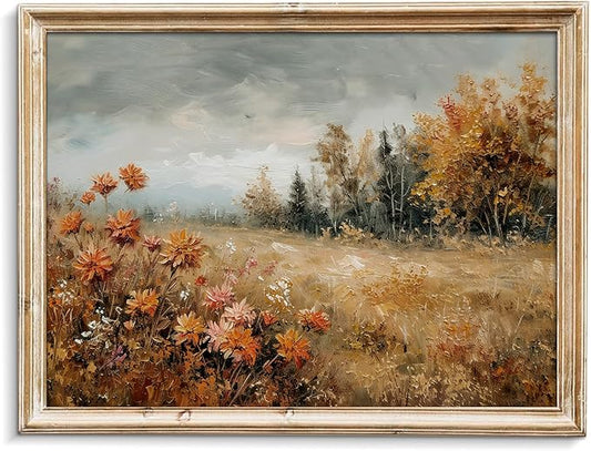 uniro Vintage Fall Landscape Wall Art, Wildflower Fall Canvas Art Print, Rustic Farmhouse Wall Decor Autumn Nature Scenery Prints Countryside Painting Picture Artwork for Bedroom Bathroom Kitchen Decor ( 8" x 10"-UNFRAMED)