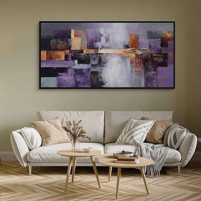 yiijeah Abstract Purple Wall Decor Bedroom Canvas Bathroom Art Picture Items for Women Framed Artwork Print 48x24 Inches