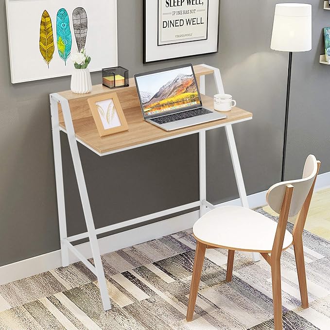 Tangkula Small Computer Desk, Compact Home Office Desk with Sturdy Frame, 2 Tier Study Writing Table for Small Place Apartment Office, Desk for Bedroom, Kid’s Desk